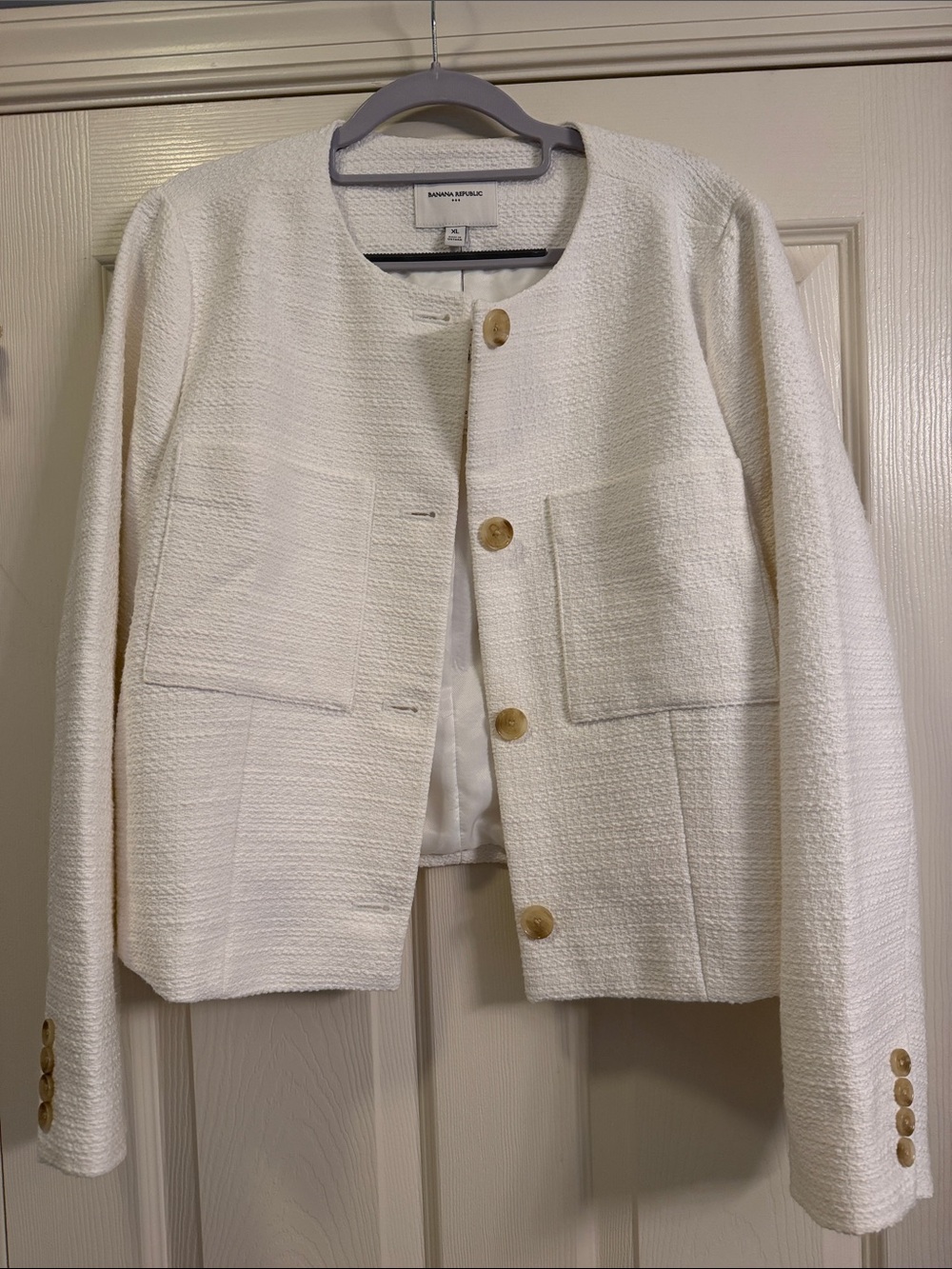 Banana Republic White Collarless Textured Button Jacket - Picture 1 of 10